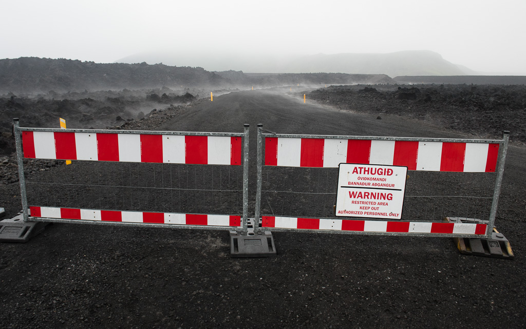 Road closed, still warm from lava