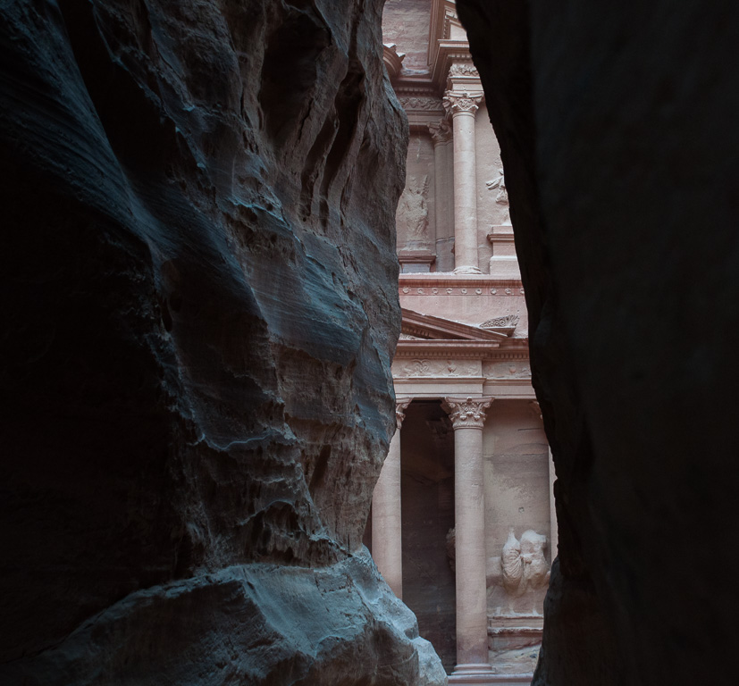 Al Khazna (the Treasury) as seen from the Siq (entrance gorge)